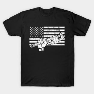 Plumber American Flag with Wrench T-Shirt